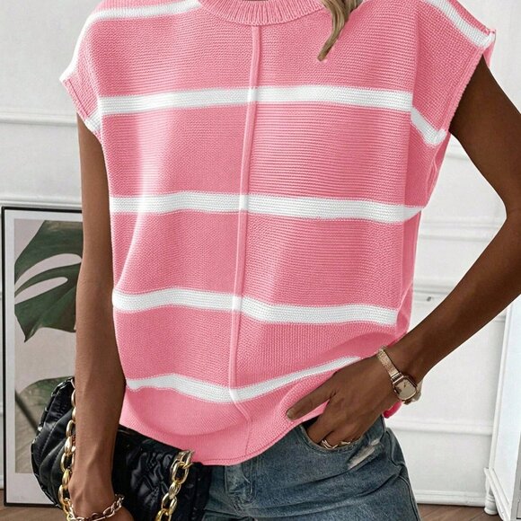 Pink Women's Casual Loose Knit Vest - Picture 6 of 6